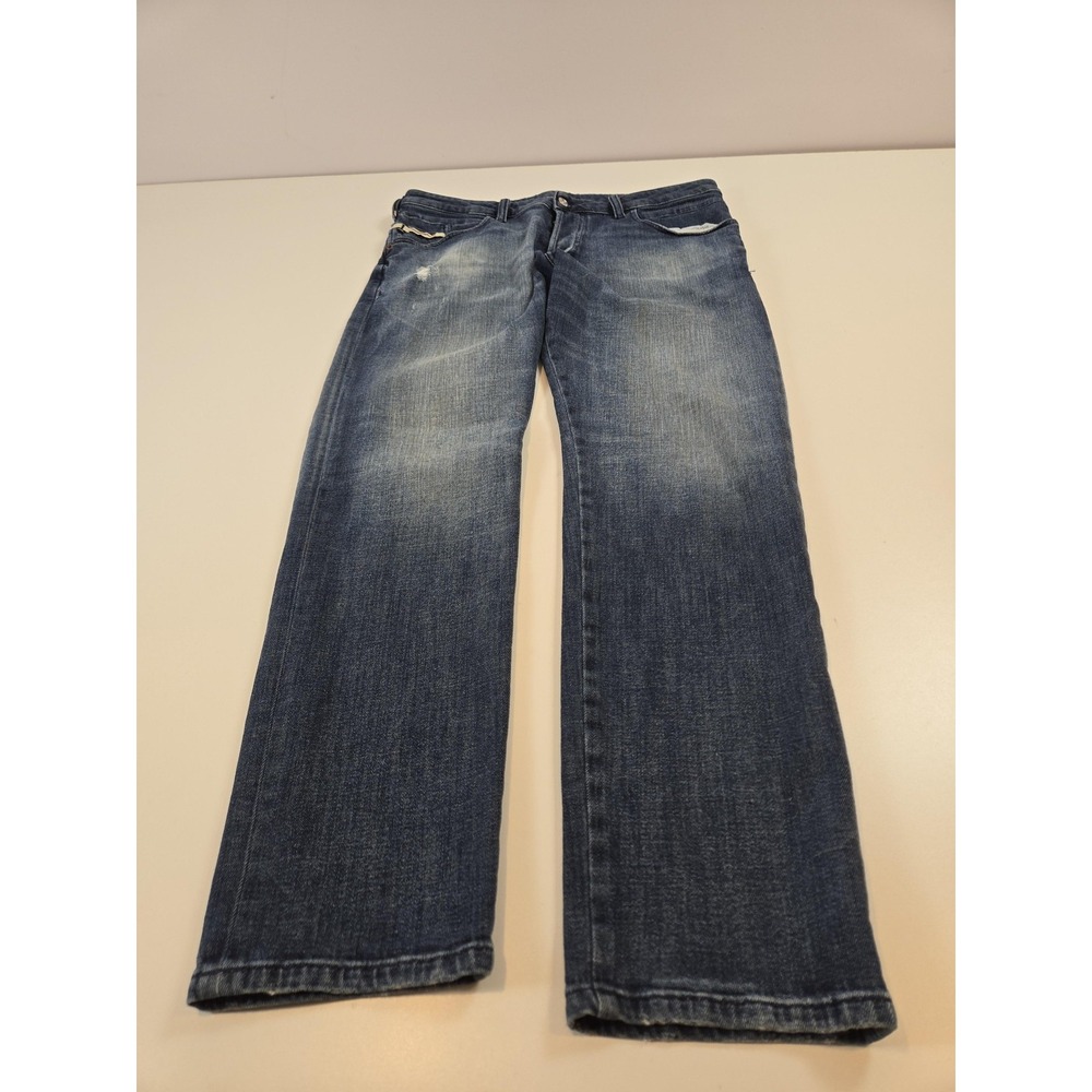 Diesel Jeans Mens 34x32 Blue D-Bazer Tapered Button Fly Stretch Distressed Denim